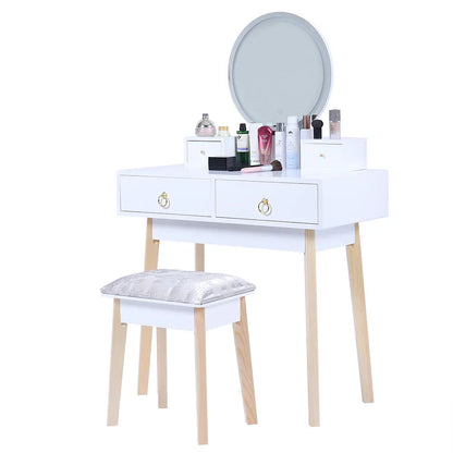 Dressing Vanity Table Stool Set with Make-up LED Lighted Mirror-White - Mekamart Australia