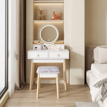 Dressing Vanity Table Stool Set with Make-up LED Lighted Mirror-White - Mekamart Australia