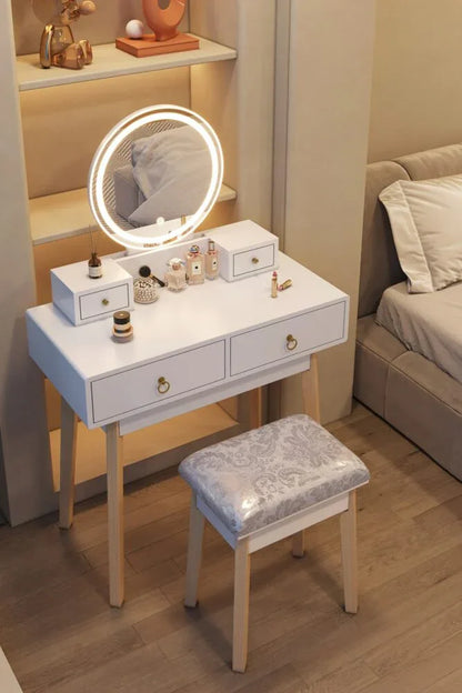 Dressing Vanity Table Stool Set with Make-up LED Lighted Mirror-White - Mekamart Australia