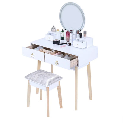 Dressing Vanity Table Stool Set with Make-up LED Lighted Mirror-White - Mekamart Australia