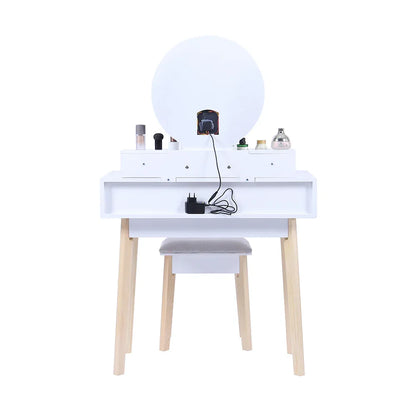 Dressing Vanity Table Stool Set with Make-up LED Lighted Mirror-White - Mekamart Australia