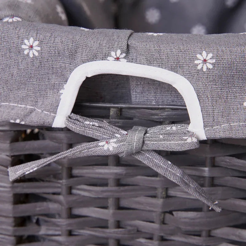 Grey Bedside Table with Wicker Basket - Mekamart Australia