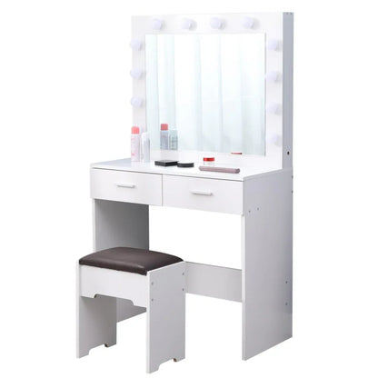 Fidel Vanity Set with Cushioned Stool and Lighted Mirror- White - Mekamart Australia