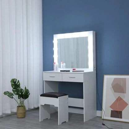 Fidel Vanity Set with Cushioned Stool and Lighted Mirror- White - Mekamart Australia