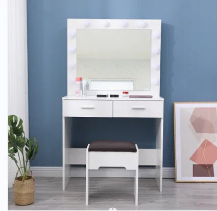 Fidel Vanity Set with Cushioned Stool and Lighted Mirror- White - Mekamart Australia