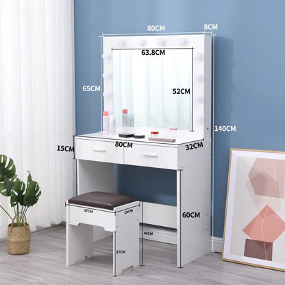 Fidel Vanity Set with Cushioned Stool and Lighted Mirror- White - Mekamart Australia