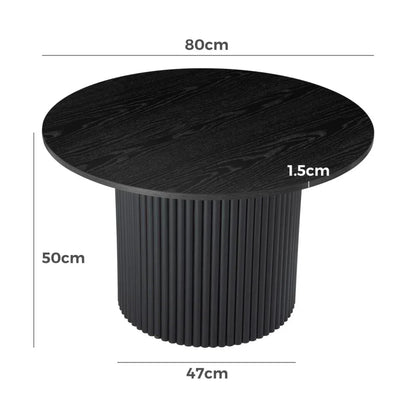 Luxe Black Ribbed Texture Wooden Coffee Table - Mekamart Australia