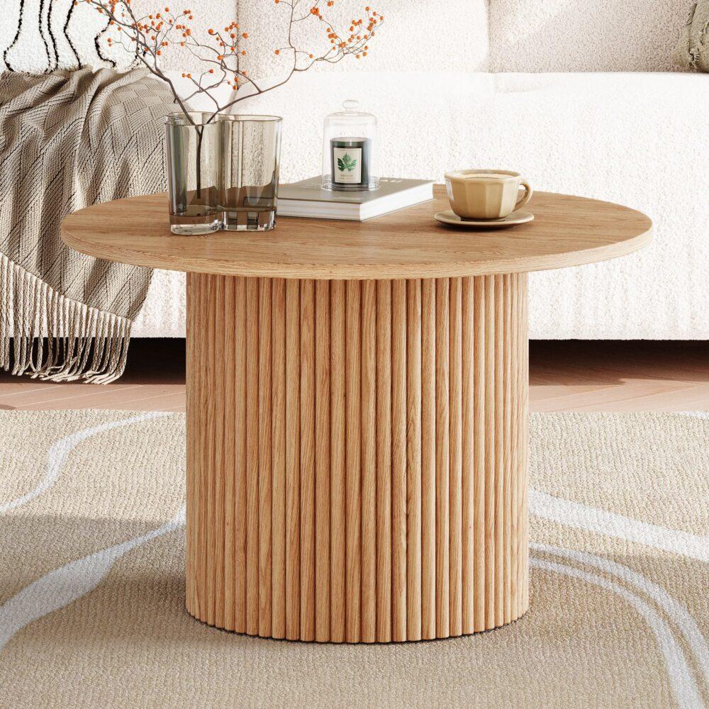 Luxe Ribbed Round Coffee Table Wooden - Mekamart Australia