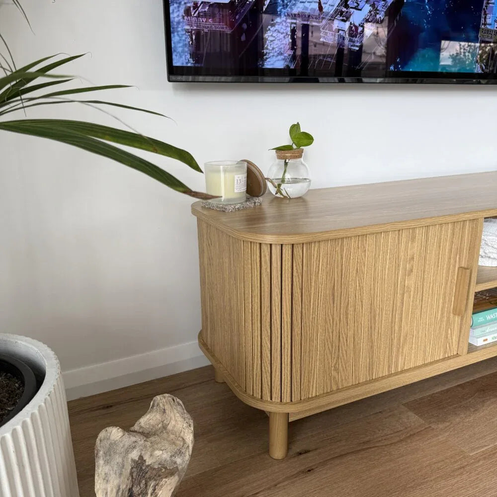160cm Ribbed Natural Entertainment Unit - Mekamart Australia