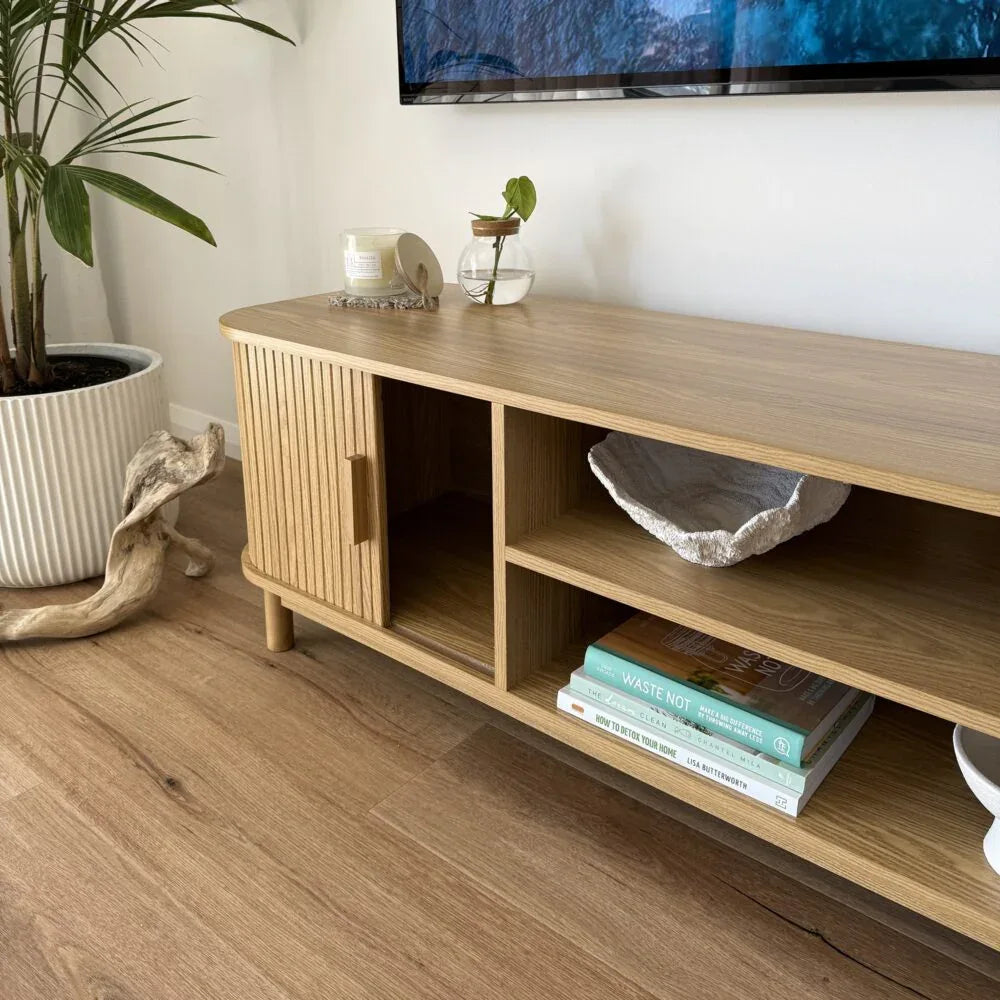 160cm Ribbed Natural Entertainment Unit - Mekamart Australia