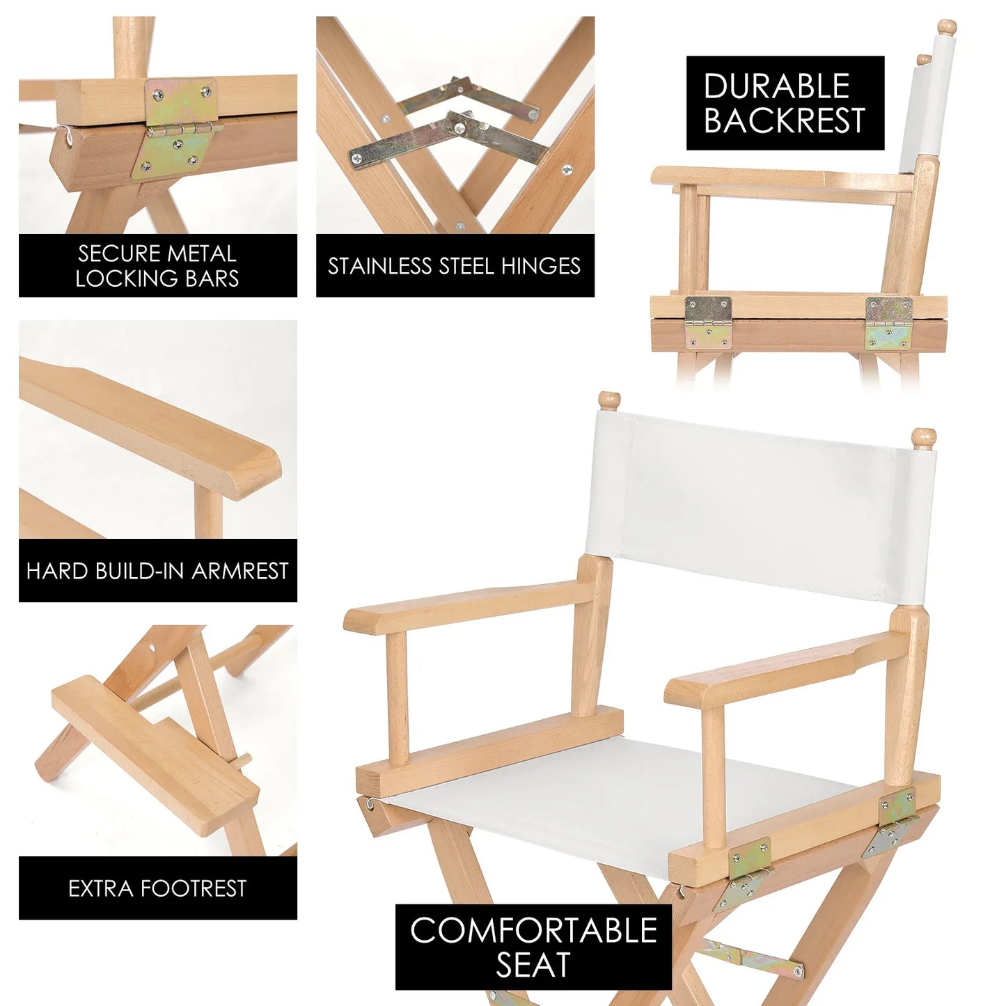 Director Movie Folding Tall Chair 76cm Beech WOOD HUMOR - Mekamart Australia