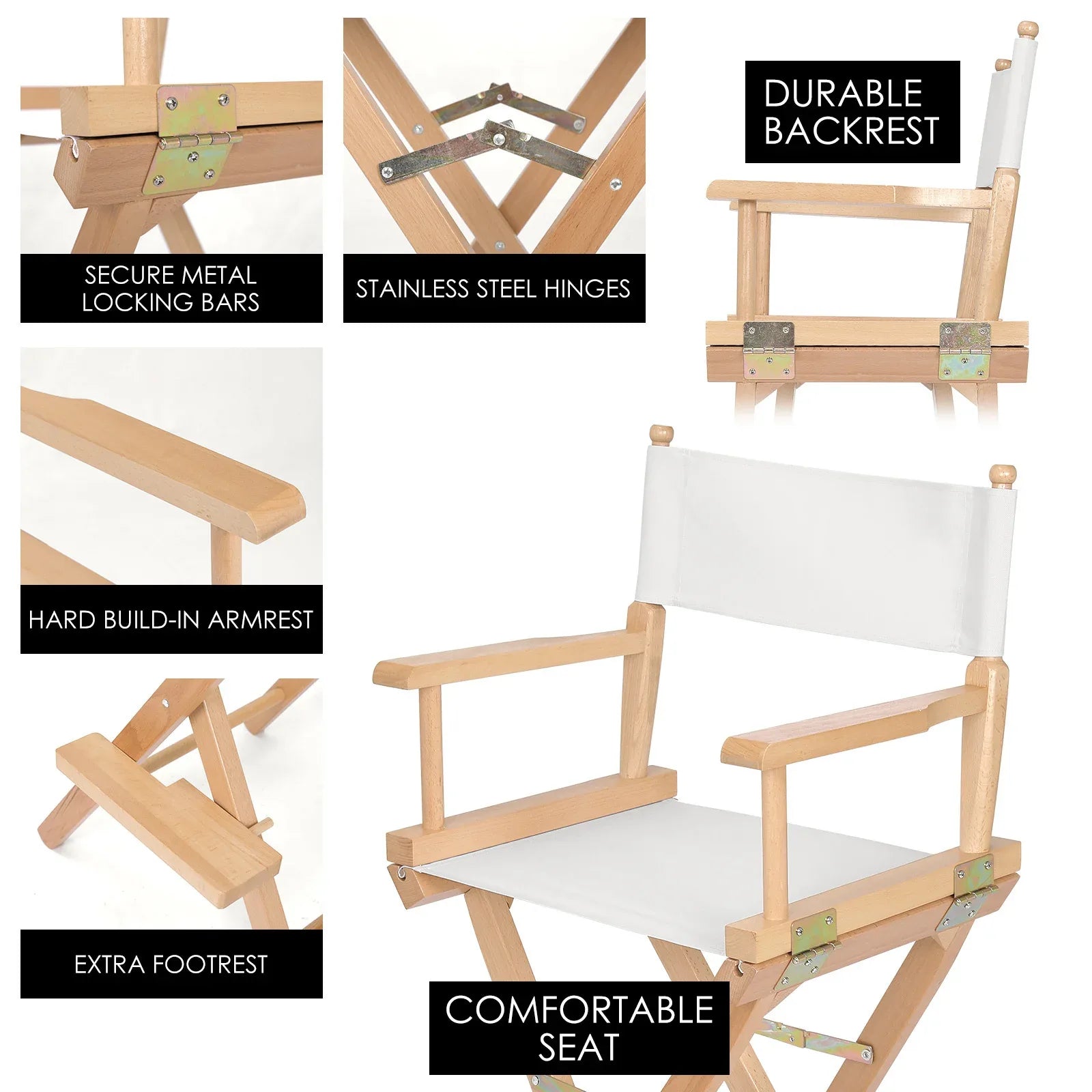 Director Movie Folding Tall Chair 76cm Beech WOOD HUMOR - Mekamart Australia
