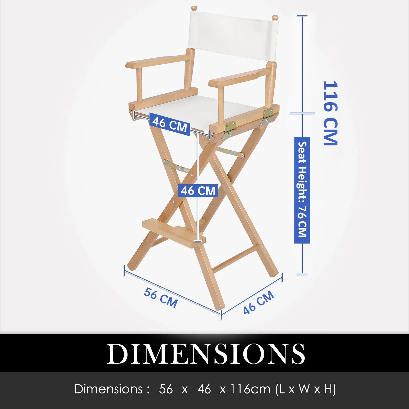 Director Movie Folding Tall Chair 76cm Beech WOOD HUMOR - Mekamart Australia