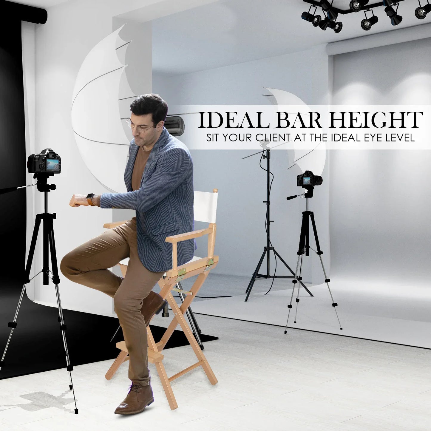 2X Director Movie Folding Tall Chair 76cm Beech WOOD HUMOR - Mekamart Australia