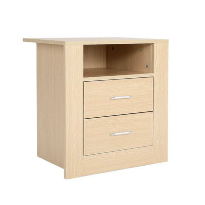 Bedside Table Side Storage Cabinet Nightstand Bedroom 2 Drawer 1 Shelf ZURI OAK - Mekamart Australia
