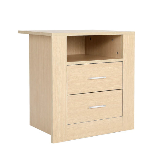 Bedside Table Side Storage Cabinet Nightstand Bedroom 2 Drawer 1 Shelf ZURI OAK - Mekamart Australia