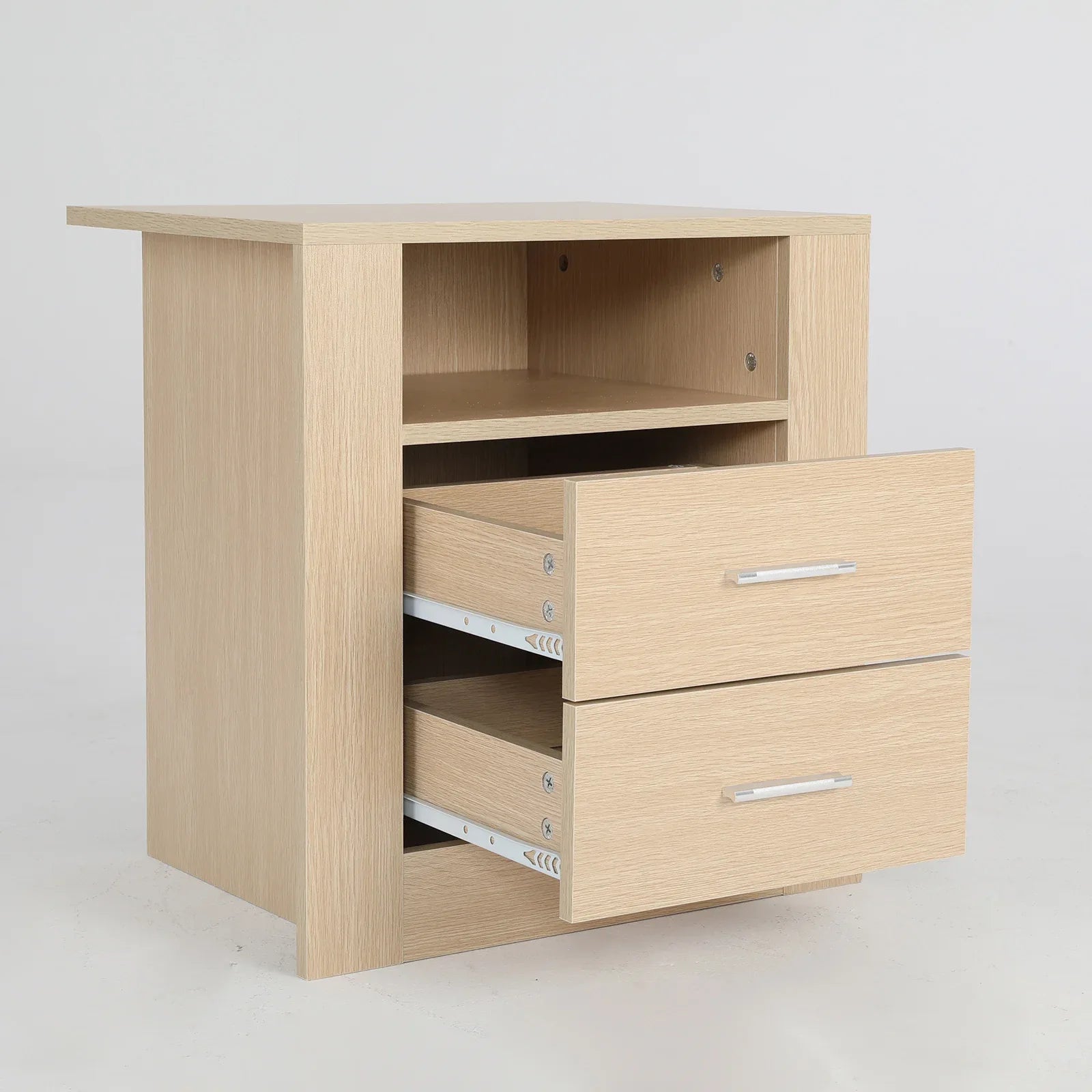 Bedside Table Side Storage Cabinet Nightstand Bedroom 2 Drawer 1 Shelf ZURI OAK - Mekamart Australia