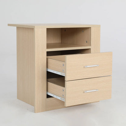 Bedside Table Side Storage Cabinet Nightstand Bedroom 2 Drawer 1 Shelf ZURI OAK - Mekamart Australia