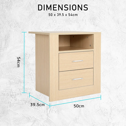 Bedside Table Side Storage Cabinet Nightstand Bedroom 2 Drawer 1 Shelf ZURI OAK - Mekamart Australia