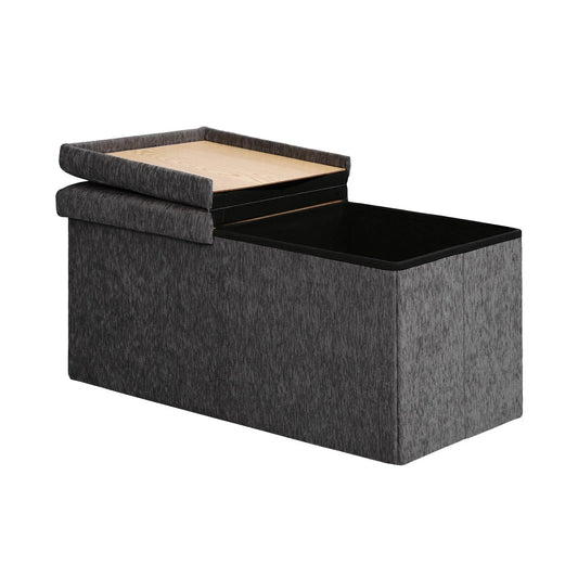 Foldable Storage Ottoman - Flip Lid Side Table Toy Blanket Organiser Seat KIRA BLACK - Mekamart Australia