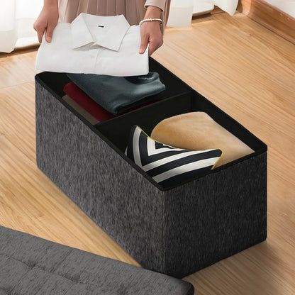 Foldable Storage Ottoman - Flip Lid Side Table Toy Blanket Organiser Seat KIRA BLACK - Mekamart Australia