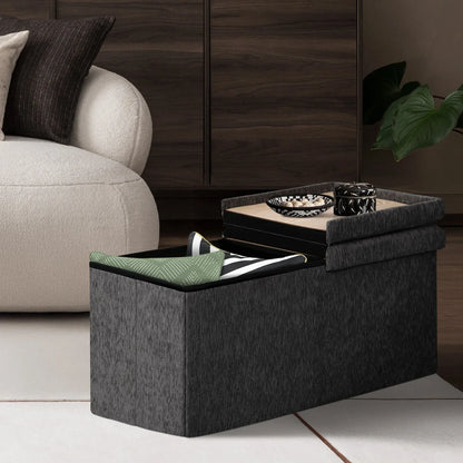 Foldable Storage Ottoman - Flip Lid Side Table Toy Blanket Organiser Seat KIRA BLACK - Mekamart Australia