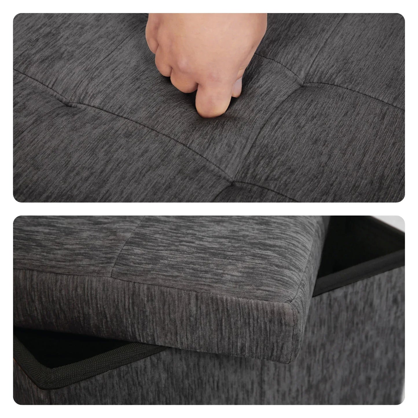 Foldable Storage Ottoman - Flip Lid Side Table Toy Blanket Organiser Seat KIRA BLACK - Mekamart Australia
