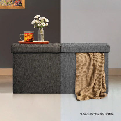 Foldable Storage Ottoman - Flip Lid Side Table Toy Blanket Organiser Seat KIRA BLACK - Mekamart Australia