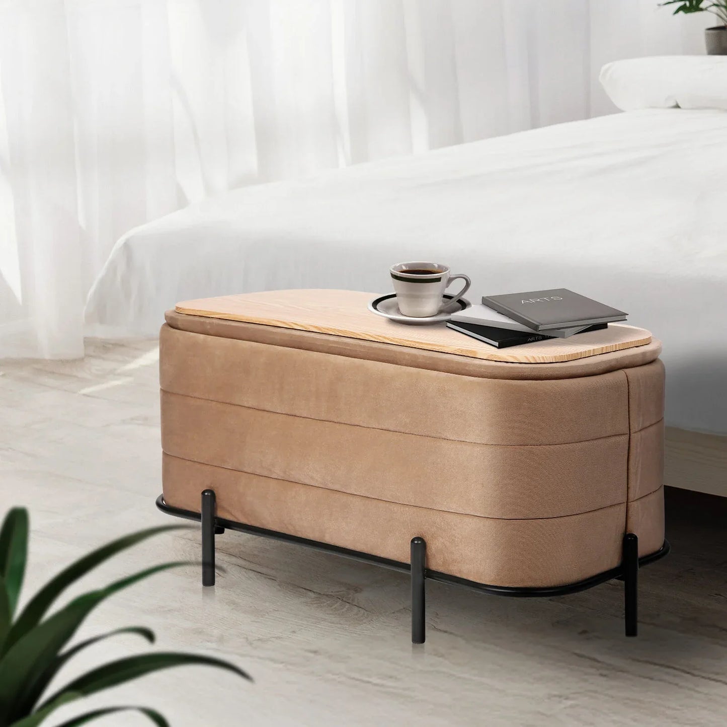 La Bella Coffee Table Storage Ottoman - Velvet Blanket Box Bench DEMI - CAMEL BEIGE - Mekamart Australia