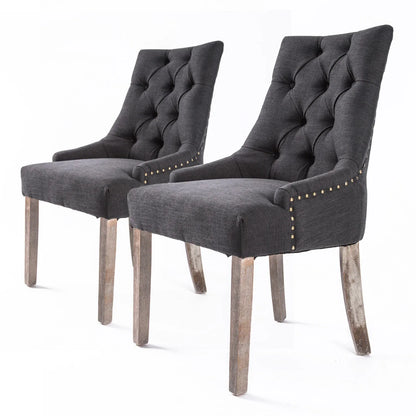2X French Provincial Dining Chair Oak Leg AMOUR BLACK - Mekamart Australia