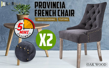 2X French Provincial Dining Chair Oak Leg AMOUR BLACK - Mekamart Australia