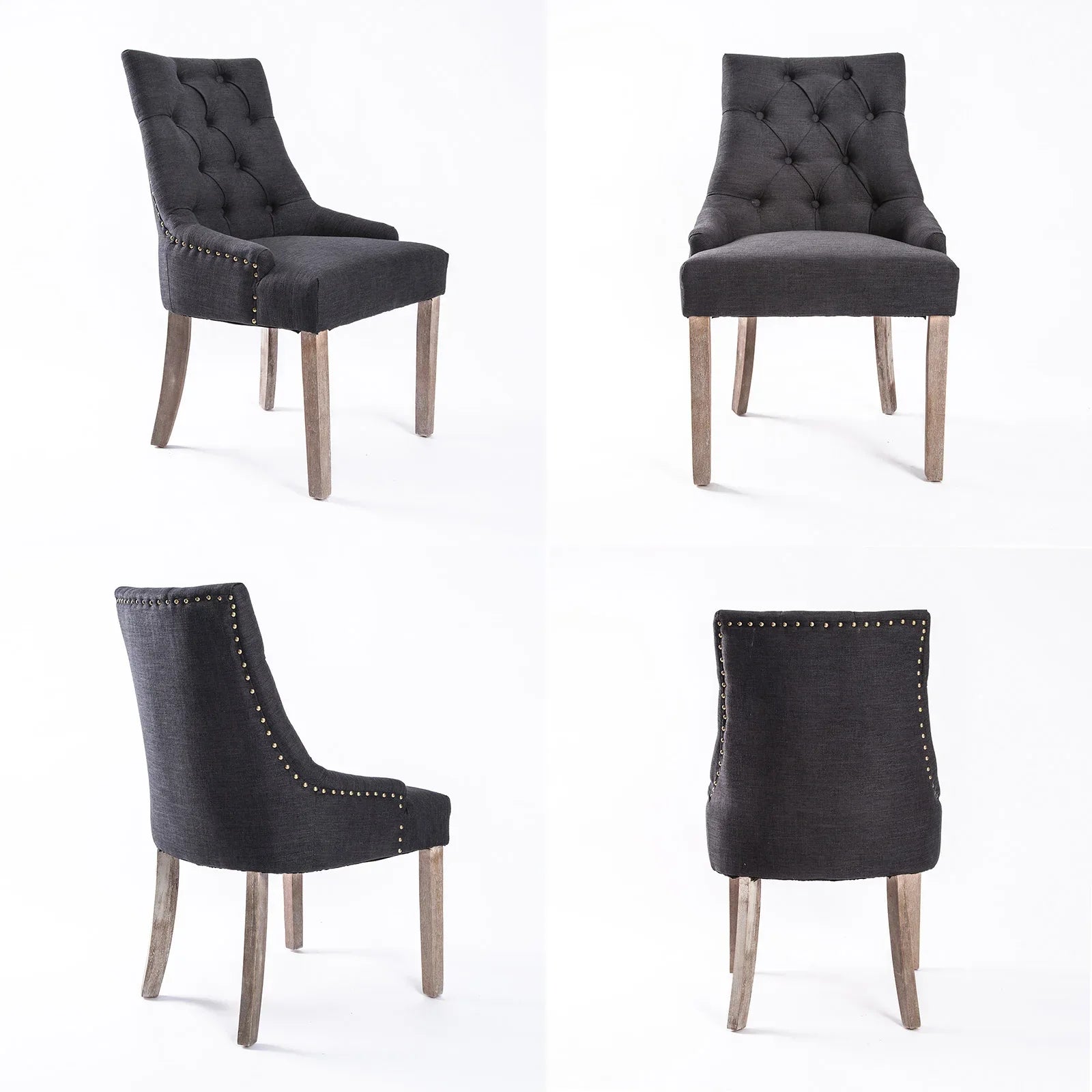 2X French Provincial Dining Chair Oak Leg AMOUR BLACK - Mekamart Australia