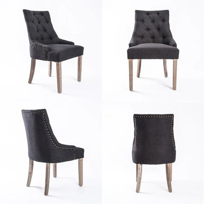 2X French Provincial Dining Chair Oak Leg AMOUR BLACK - Mekamart Australia