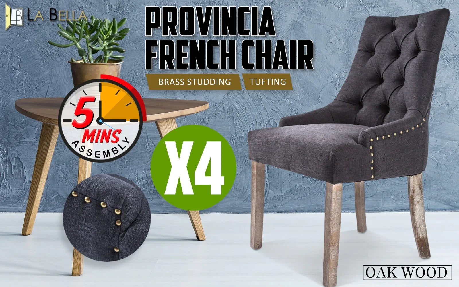 4X French Provincial Dining Chair Oak Leg AMOUR BLACK - Mekamart Australia