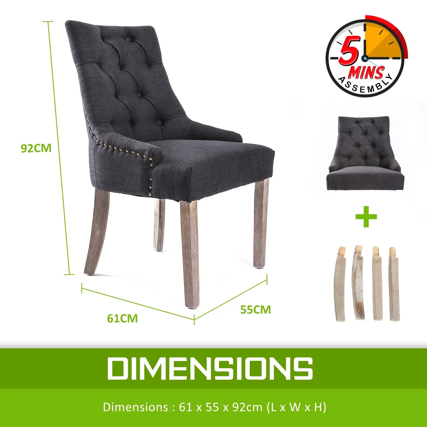 4X French Provincial Dining Chair Oak Leg AMOUR BLACK - Mekamart Australia