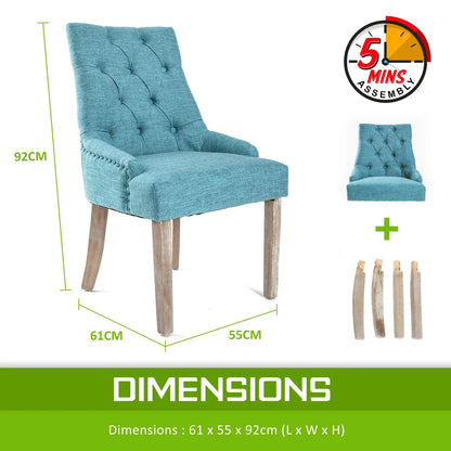 2X French Provincial Dining Chair Oak Leg AMOUR BLUE - Mekamart Australia