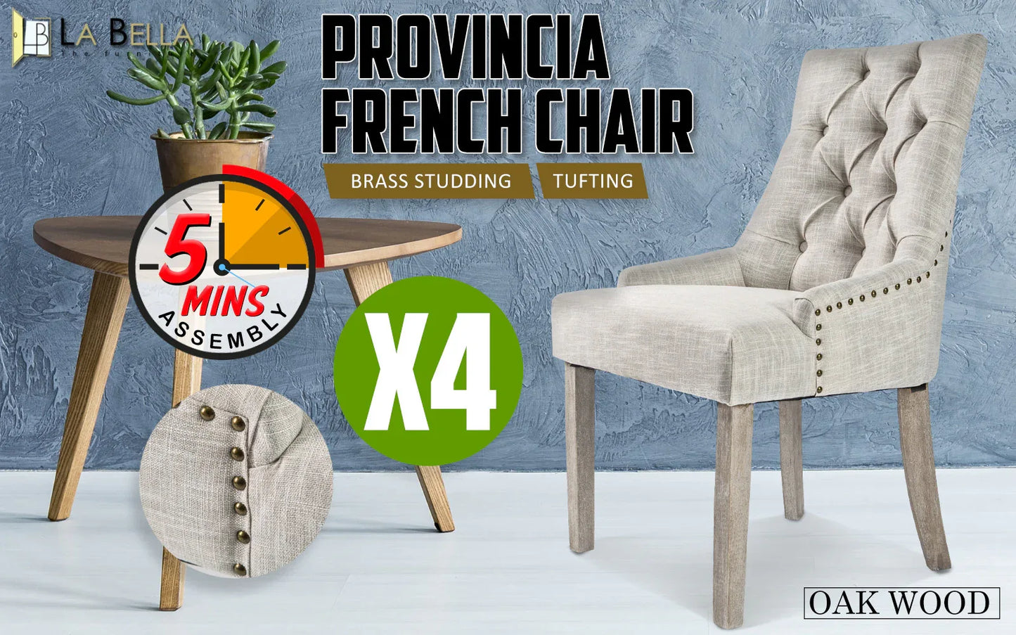 4X French Provincial Dining Chair Oak Leg AMOUR CREAM - Mekamart Australia
