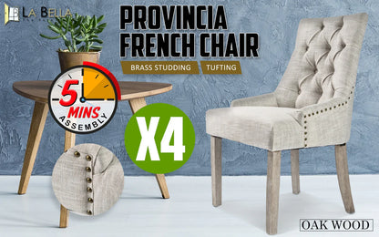 4X French Provincial Dining Chair Oak Leg AMOUR CREAM - Mekamart Australia