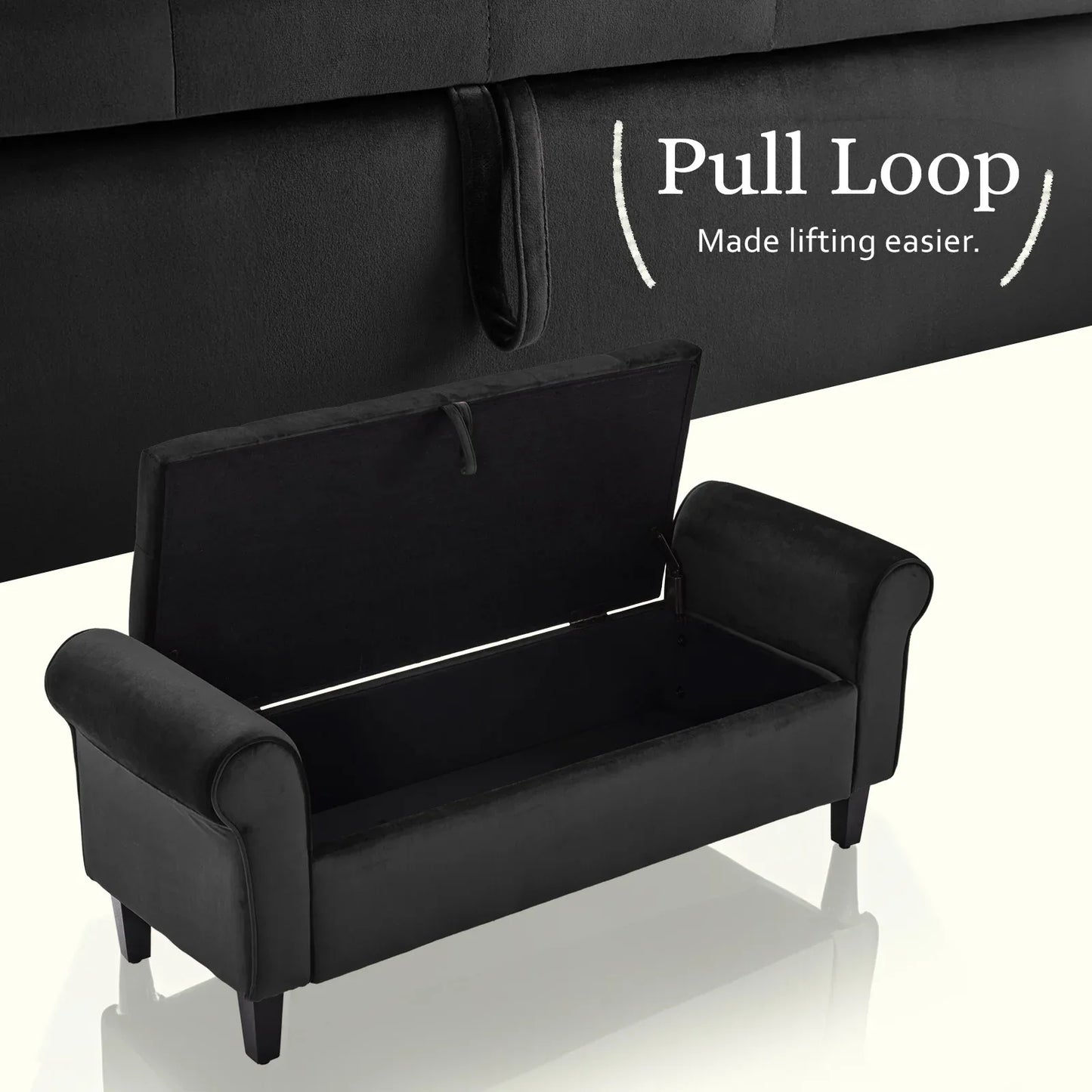 Storage Ottoman Stool Arm Bench Seat 132cm Velvet BLACK - Mekamart Australia