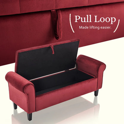 Storage Ottoman Stool Arm Bench Seat 132cm Velvet RED - Mekamart Australia