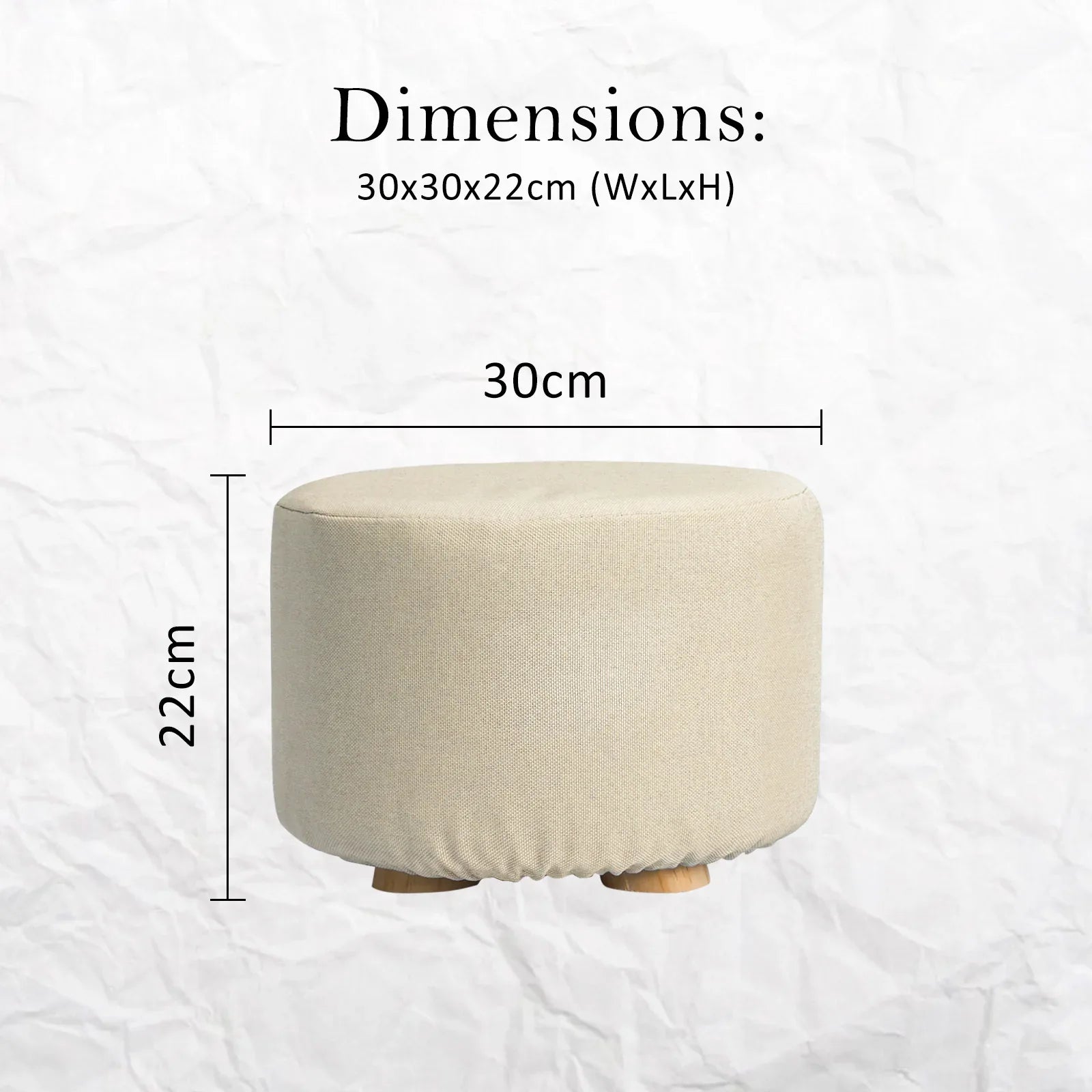 2X Fabric Ottoman Round Wooden Leg Foot Stool - BEIGE - Mekamart Australia