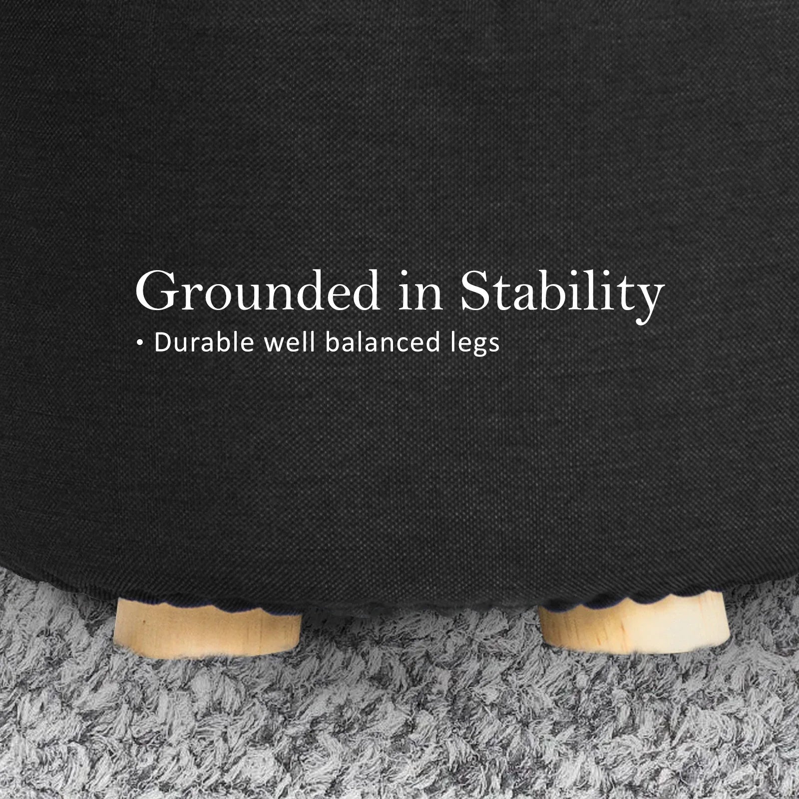 2X Fabric Ottoman Round Wooden Leg Foot Stool - BLACK - Mekamart Australia