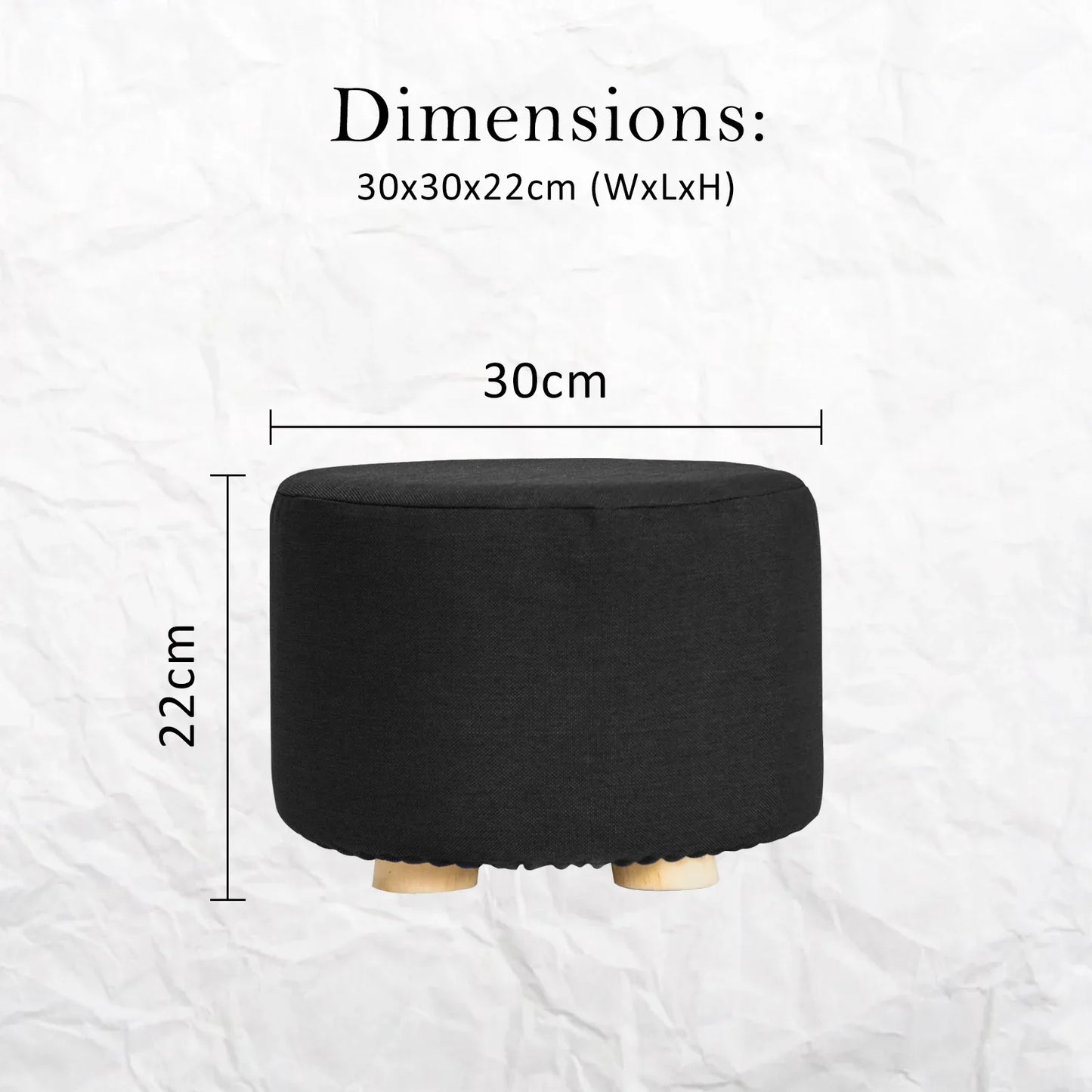 2X Fabric Ottoman Round Wooden Leg Foot Stool - BLACK - Mekamart Australia