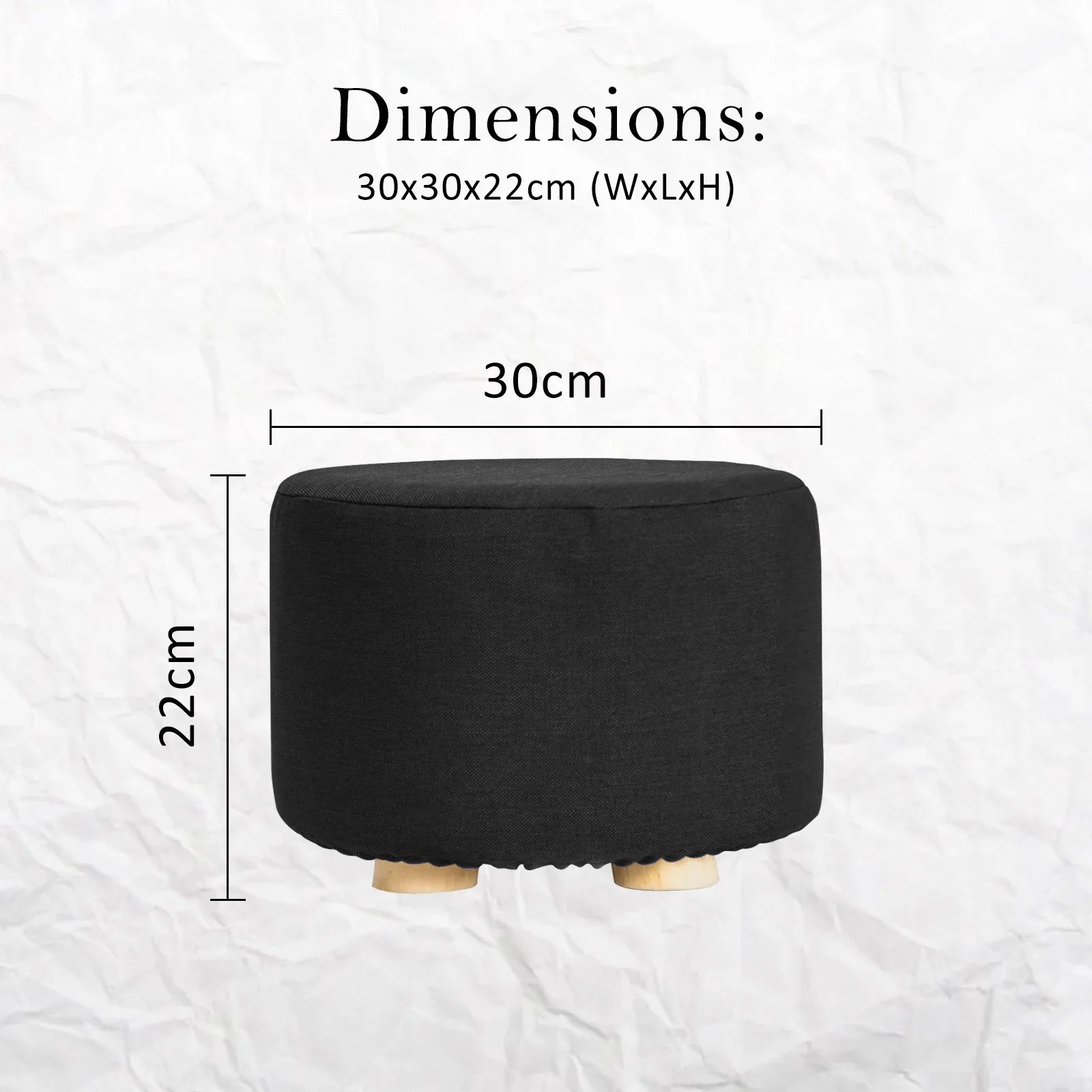 2X Fabric Ottoman Round Wooden Leg Foot Stool - BLACK - Mekamart Australia