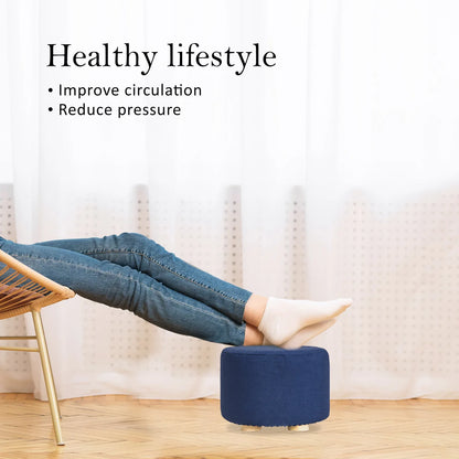 Fabric Ottoman Round Wooden Leg Foot Stool - DARK BLUE - Mekamart Australia