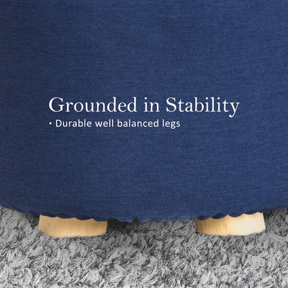 Fabric Ottoman Round Wooden Leg Foot Stool - DARK BLUE - Mekamart Australia