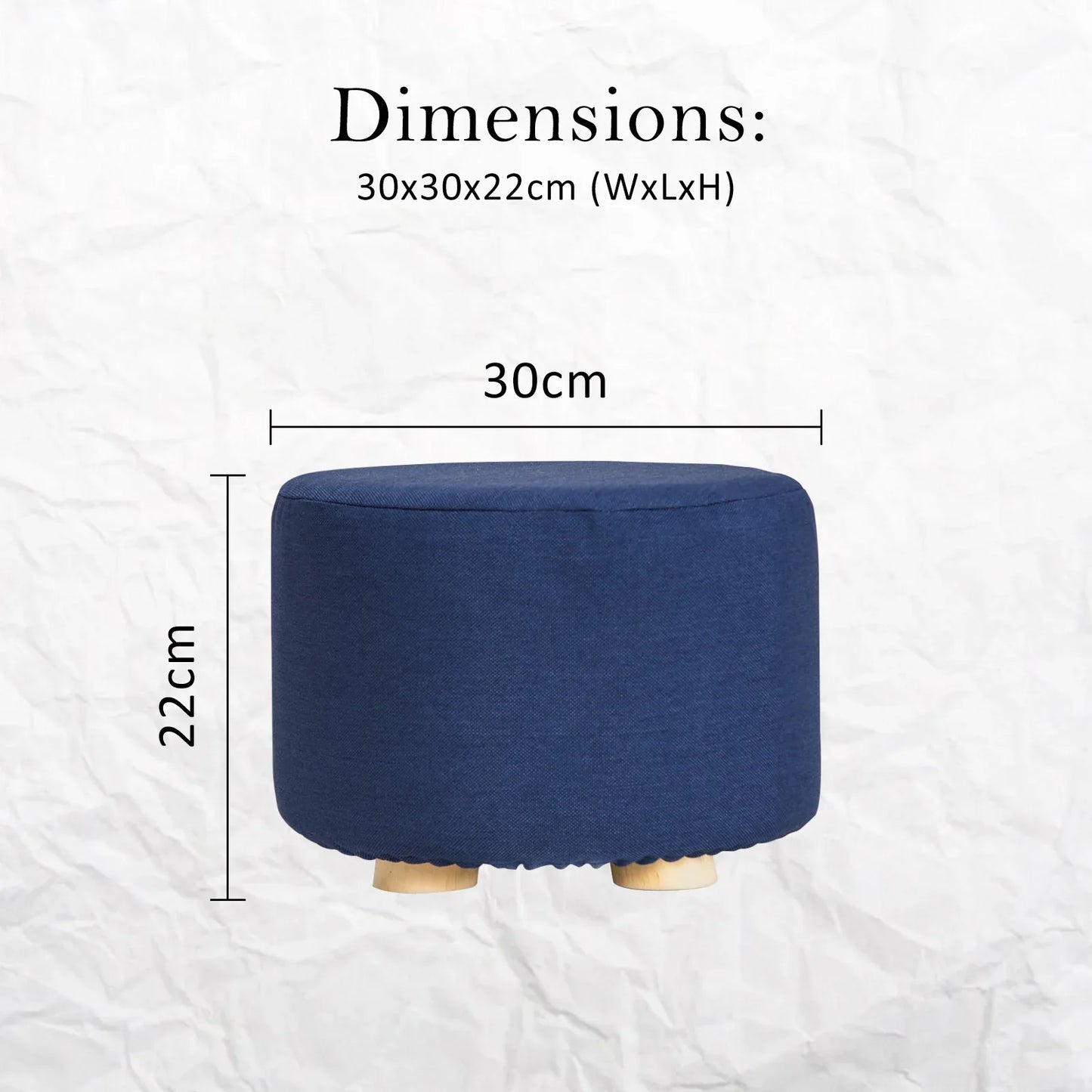 2X Fabric Ottoman Round Wooden Leg Foot Stool - DARK BLUE - Mekamart Australia