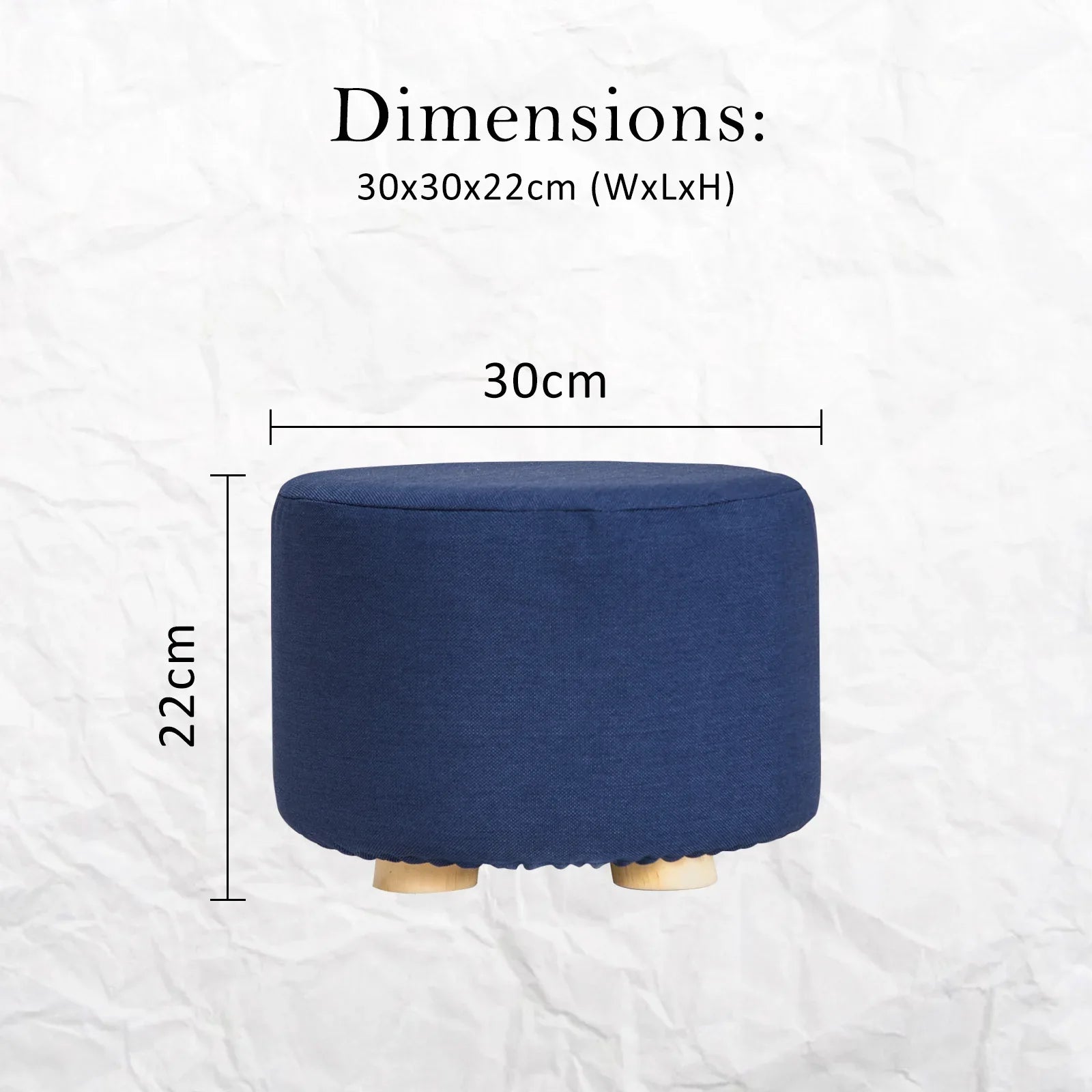 2X Fabric Ottoman Round Wooden Leg Foot Stool - DARK BLUE - Mekamart Australia