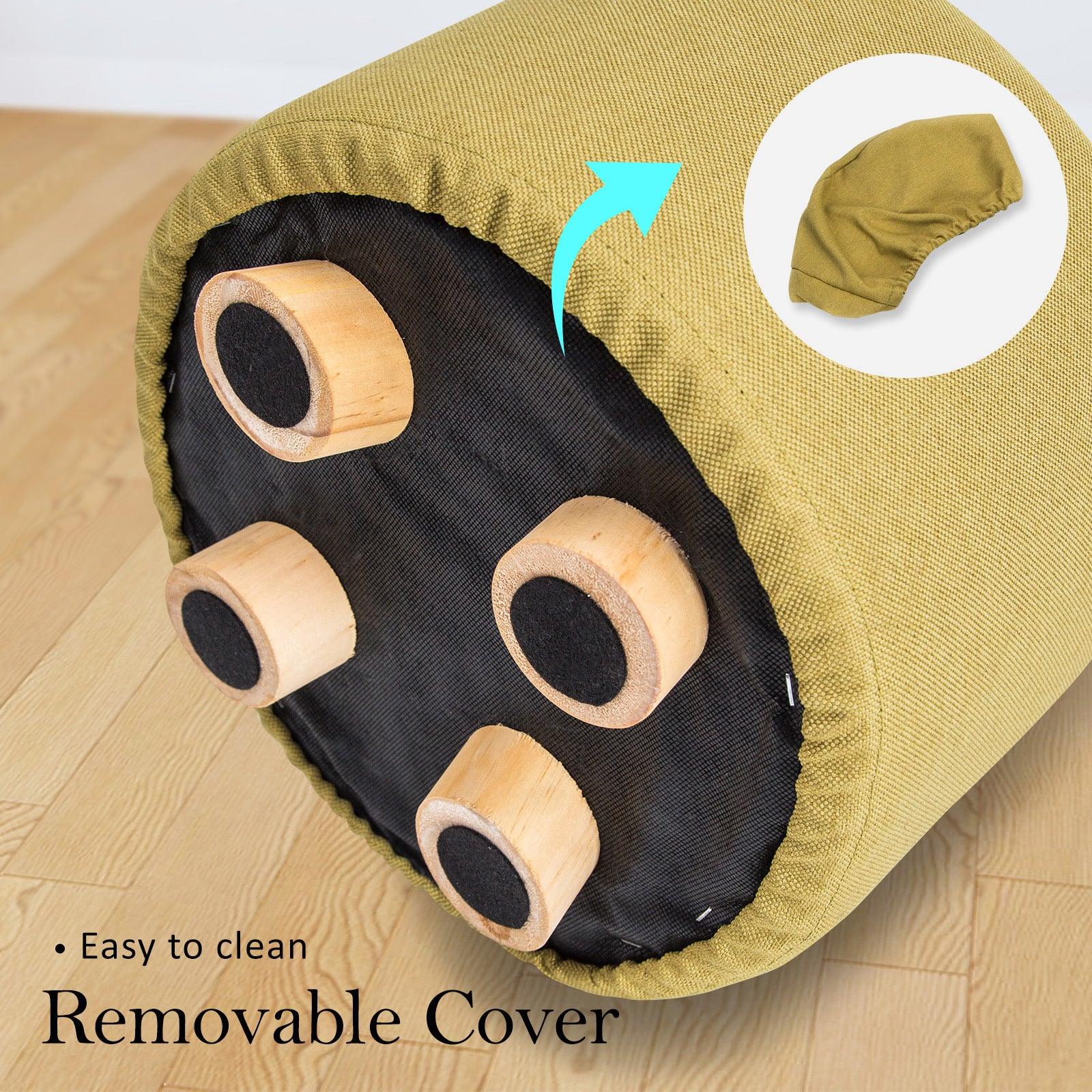 Fabric Ottoman Round Wooden Leg Foot Stool - MUSTARD YELLOW - Mekamart Australia