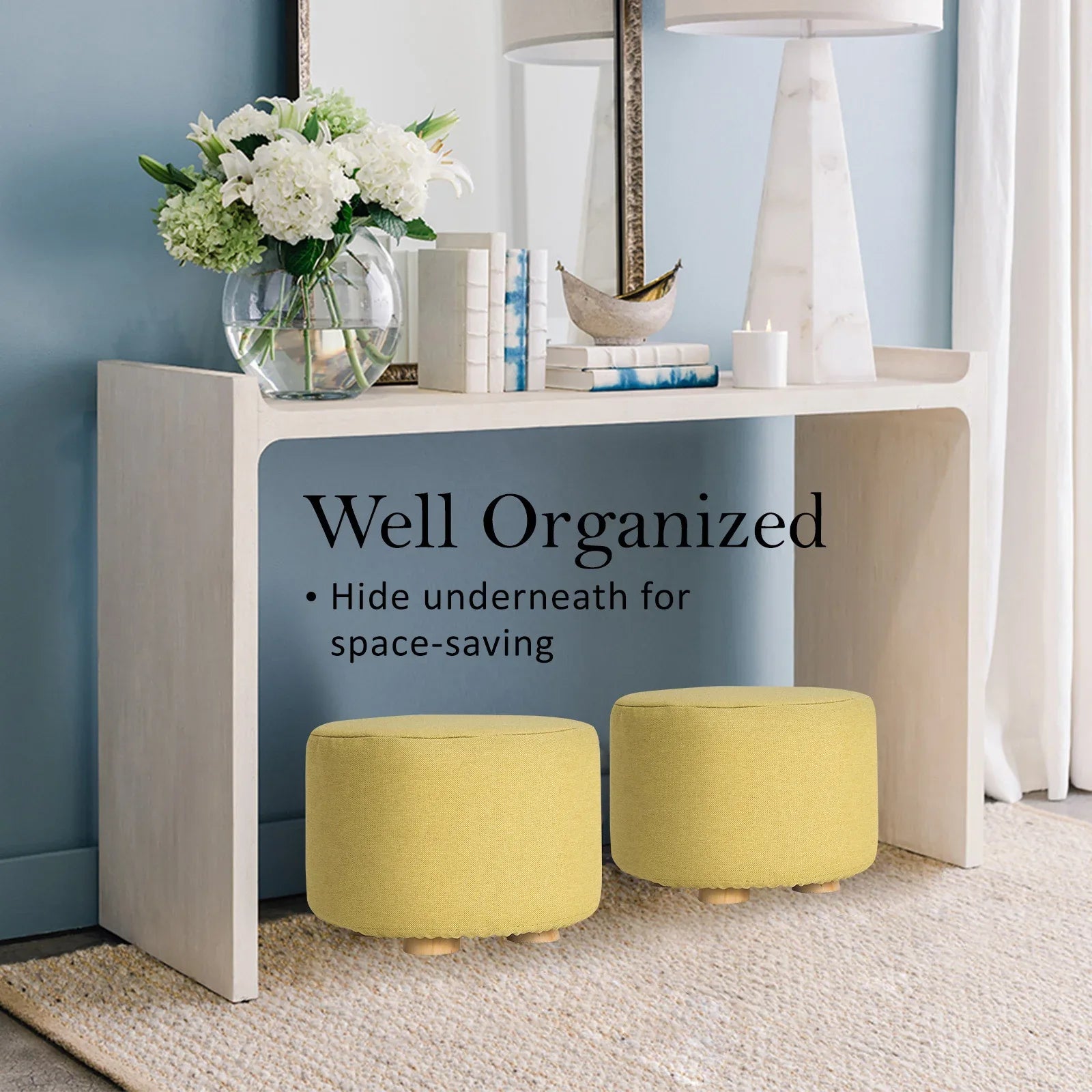 Fabric Ottoman Round Wooden Leg Foot Stool - MUSTARD YELLOW - Mekamart Australia